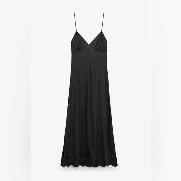 Zara New Women Sexy Bohemian Dark Anthracite Embroidered Slip Dress - Picture 7 of 15